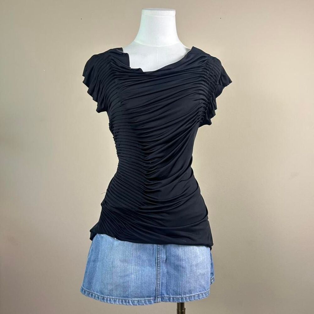 Rampage Dark Coquette Whimsigoth Asymetrical Ruched Top